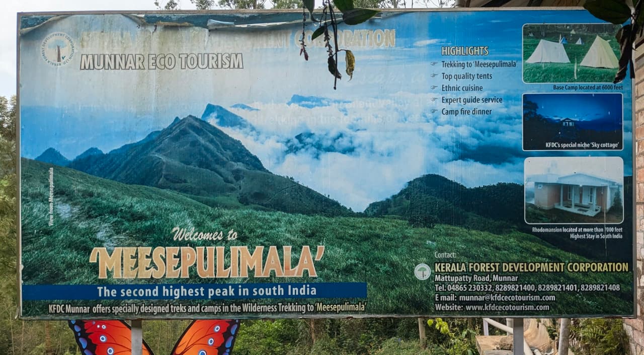 Meeshappulimala Trekking trekking package poster from KFDC office Munnar.