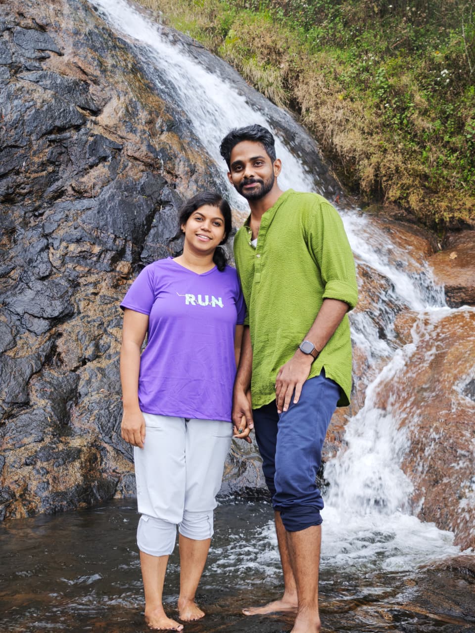 Arjun and Gayathri at Kurinji valley falls, Munnar